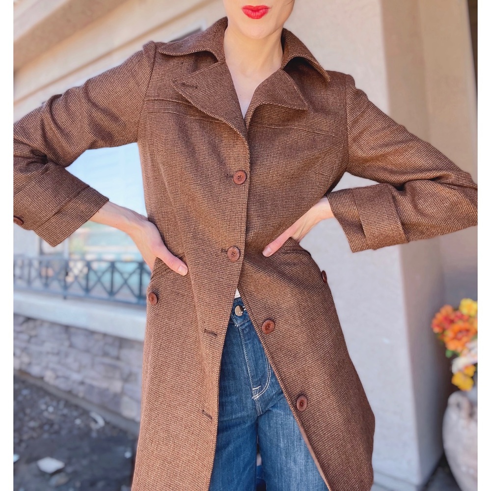 VINTAGE 70s PARAMETER Brown Wool Jacket Mid-Length Lightweight Coat
